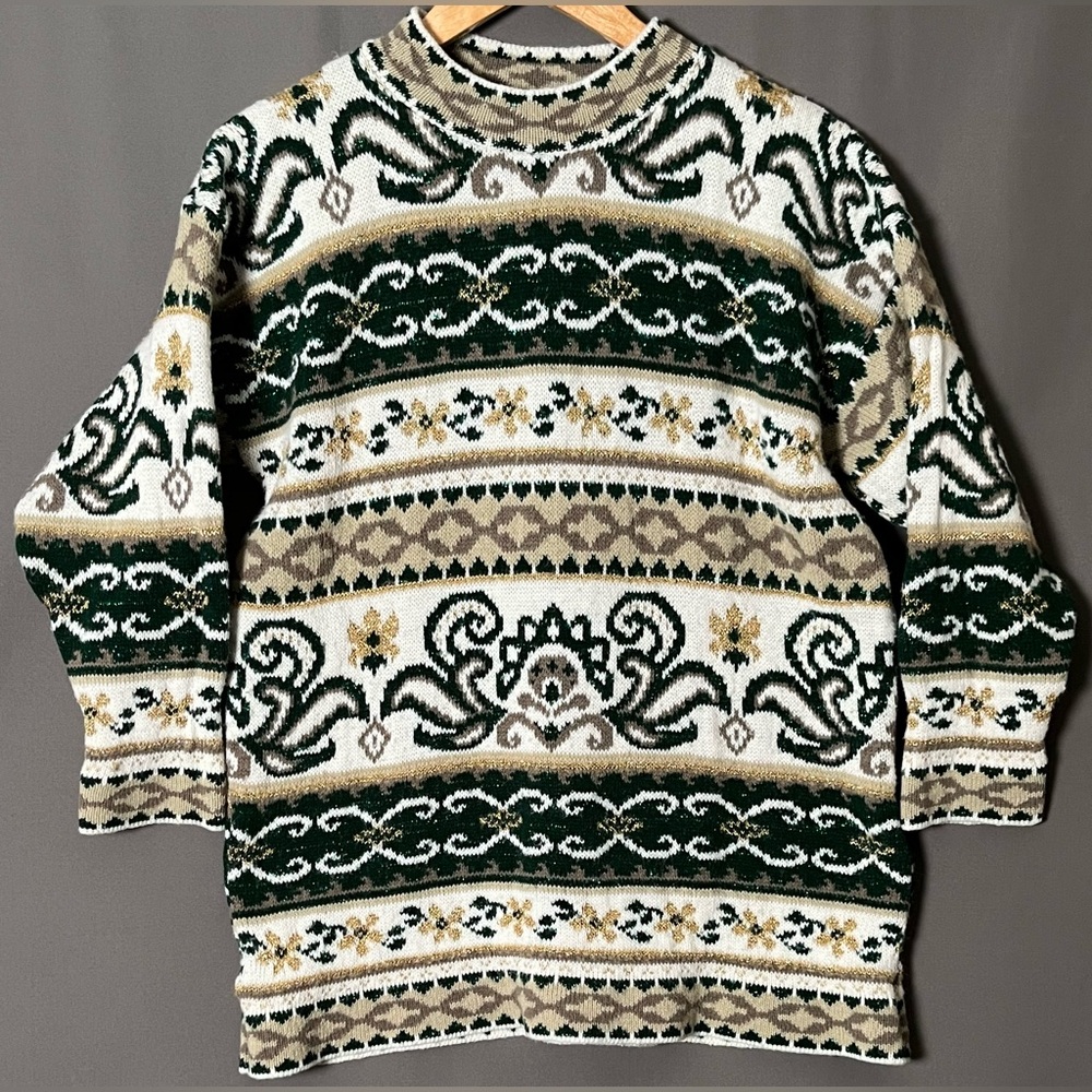 Vintage Fair Isle Women’s Metallic Novelty Holiday Sweater